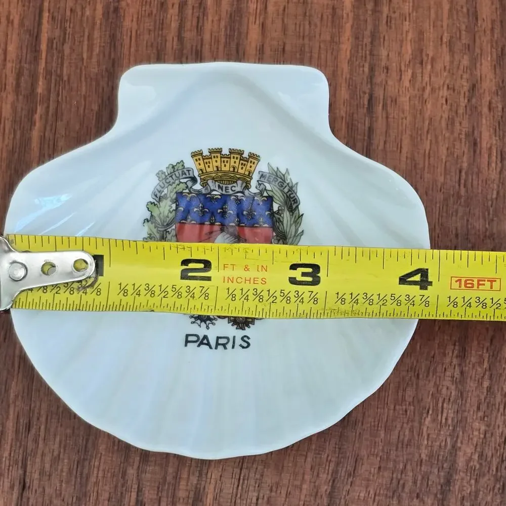 Vintage Limoges Porcelain Sea Shell Trinket Dish Paris Coat of Arms Heritage